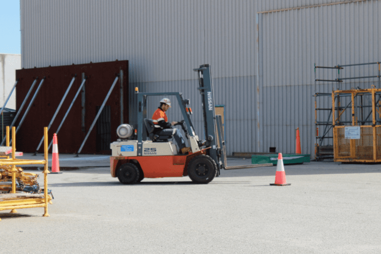 Forklift Truck being operated during Saferight's Forklift Licence in Perth course by a course trainee at the Saferight Facility in Perth.