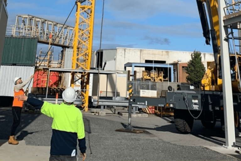 Group of trainees at Saferight operating crane in Intermediate Rigger Course Perth conducted at Saferight facility.